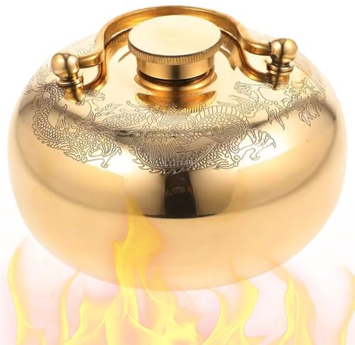 Warm Water Bottle, 4.3 Inch Ancient Style Brass Metal Hot Water Bottle Hand Warmer, Leak-Proof Bed for Winter Pain Relief and Massage Hand Warmer