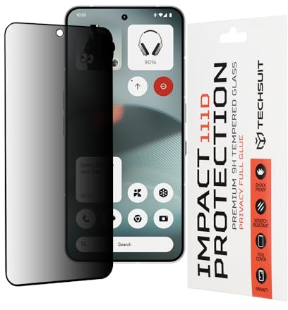 Techsuit Blickschutzfolie für Nothing Phone 3 Gehärtetes Glas mit 9H Härte, Vollständige Abdeckung, Stoßschutz, Anti Spy Beschichtung, Anti Fingerabdruck, Blasenfrei, 111D Privacy Full Glue