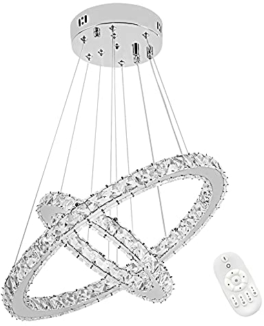 48W LED Cristal Design Suspension Luminaire Plafonnier LED Plafonnier Lampe Suspension Lustre Créatif Deux Anneaux Lustre à gradation