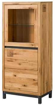 MASSIVMOEBEL24.DE VILLANDERS Vitrine 65x40x148 Wildeiche geölt, Farbe:Natur geölt, Größe:65x40x148 cm (BxTxH)