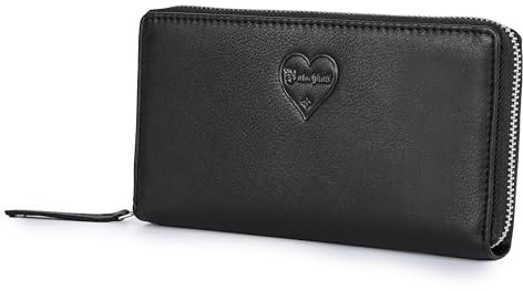 Ratschkatl Portemonnaie Damen Groß Frauen – Handgefertigt mit Reißverschluss + vielen Kartenfächern – Portmonee – Geldbeutel - Wallet - Clutch (Schwarz)