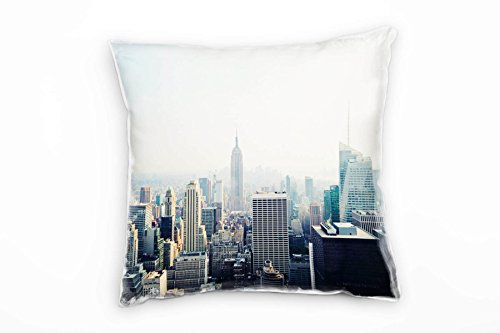 Paul Sinus Art Urban und City, blau, New York am Tag, Manhattan Deko Kissen 40x40cm für Couch Sofa Lounge Zierkissen - Dekoration zum Wohlfühlen