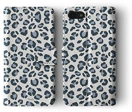 Tirita Wallet Phone Case for iPhone 5 / 5s / SE 2016 With Card Holder – Vegan Leather Flip Case/Cover for Women [05. Leopard Print Grey]
