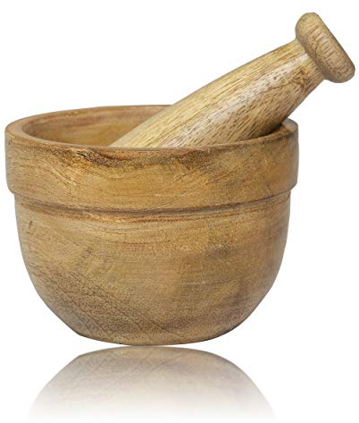 Ensemble mortier et pilon en bois de manguier indien fait à la main - Style rustique naturel - Moulin à épices - Mélangeur manuel - Bol à purée - Pour assaisonnements - Pilulier Ustensiles de cuisine