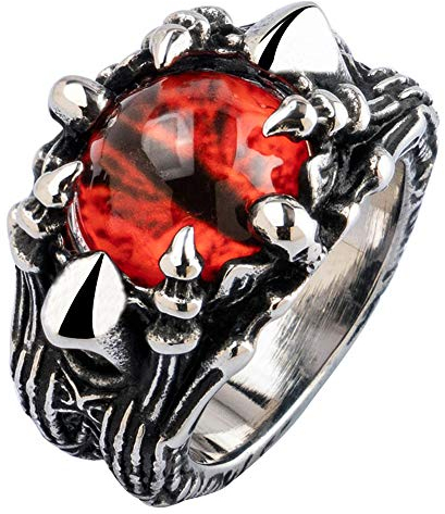 Punk Titan Edelstahl Rot Böser Blick Ring Augenring Evil Eye Statement Ring für Herren Damen Größe 64