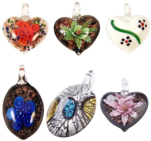 SUNNYCLUE 6 Estilos Colgantes de Murano Hechos A Mano con Agujero para Collar de Pulsera Suministros de Fabricación de Joyas Remolino Corazón Flor Colgantes de Murano