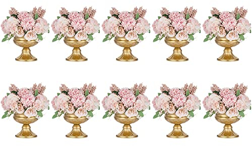 NUPTIO 10 Stücke Mini Größe Metall Urne Pflanzer Elegante Hochzeit Mittelstücke Vase für Hochzeit Dekoration, 12.6cm Hohe Trompete Vase Blumenhalter für Jubiläumsfeier