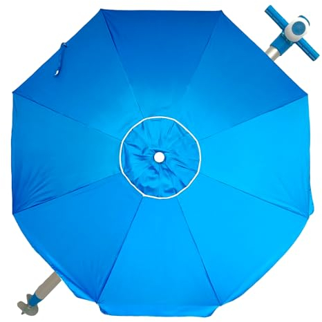 Pincho Sombrilla Playa Grande 240 cm, Antiviento hasta 35km/h, Protección UV 50, Materiales de Calidad, Tubo de Aluminio, 8 Varillas de Fibra, Palo reclinable (30_240 CM)
