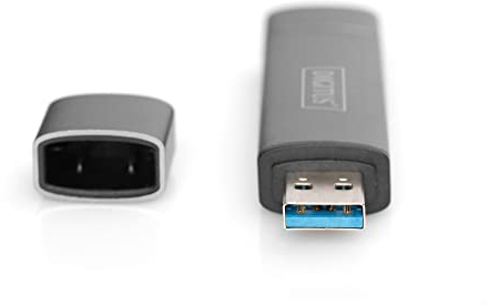DIGITUS Dual Card-Reader mit Hub - USB-A & USB-C - SD & Micro-SD Kartenleser - USB 3.0 Hub 1 Port - Grau
