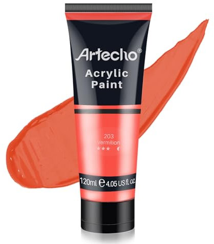 Artecho Acrylic Paint, Vermilion Red (120ml / 4.05oz) Tubes, Art Craft Paints for Canvas Painting, Rock, Stone, Wood, Fabric, Art Supplies for Professional Artists, Adults, Students, Kids