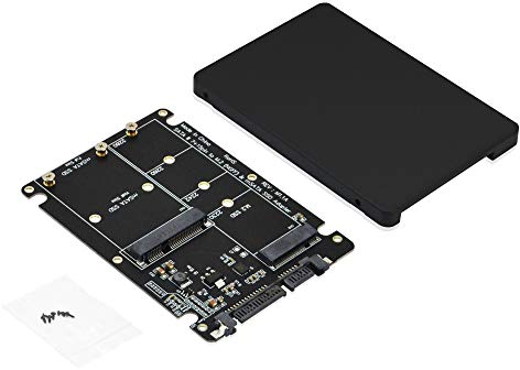 ADWITS Paquet de 1 2-en-1 M.2 NGFF (clé B / B+M) et Double connecteurs mSATA vers Boîtier de convertisseur SSD SATA III 6Gb/s 2,5 avec boîtier de Disque Dur de 7mm, - Noir