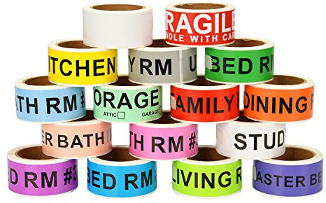 960 Home Moving Labels for 4 Bedroom House, 60 Labels per Roll 16 Color | Coded Label Rolls, Included Fragile Stickers and Blank Label, for House Moving Supplies, Cardboard Box, Wardrobe Boxes