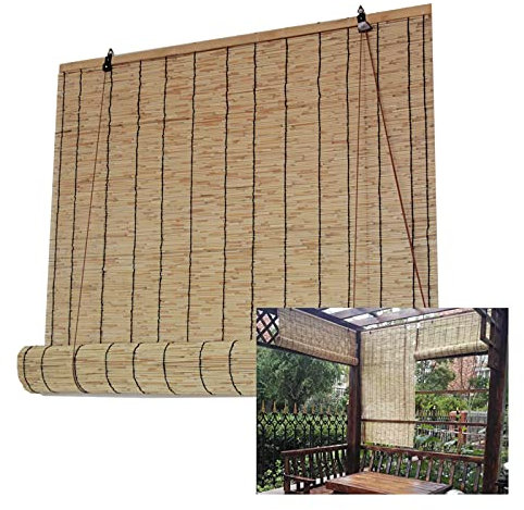 ASDQWER Bambusrollo,Lichtfilter Vorhang,Rollo Seitenzugrollo, Reed-Vorhang, Bambus-Jalousien, Rolltöne Für Außen- / Terrasse, Atmungsaktiv, Wasserdicht, Handgewebte Jalousien,140x200cm/55x79in