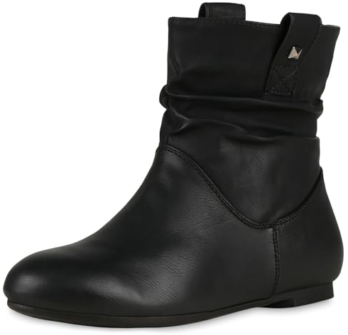 VAN HILL Gefütterte Damen Schlupfstiefel Nieten Stiefeletten Leder-Optik 610456 Schwarz 38