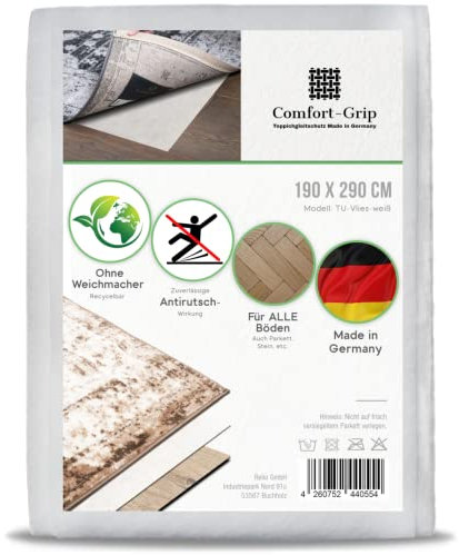 Comfort-Grip Teppichunterlage -OHNE WEICHMACHER- (190x290 cm, Vlies-Weiß) Antirutschmatte für Fußmatte und Teppich, Antirutschunterlage, Anti Rutsch, Rutsch Stop, rutschfest