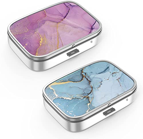Pillendose 2 Fach Medizin Pillendose, tragbare Pillendose für Tasche oder Geldbörse Pillendose Dekorativer Metall-Medizin-Vitamin-Organizer Einzigartiges Geschenk (Set-2-starry Night, 2 Pieces)