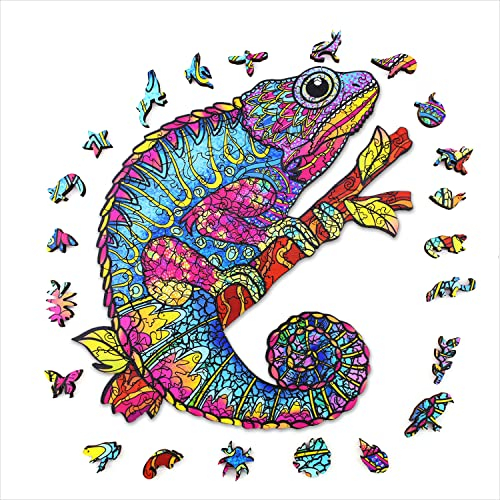 ACROPAQ PUZA4C Chameleon Puzzleteile in Tierformen, Aus hochwertigem Holz-Holzpuzzle Erwachsene, Kinder Puzzle, Puzzel, A4-150 Teile, 210 x 297 mm
