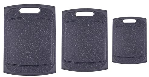 3-tlg. Steuber Schneidebrett Set mit Saftrinne, verschiedene Größen, beidseitig verwendbar, messerschonend, Anti-Rutsch-Oberfläche, Granit