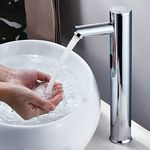 Robinet de salle de bain à capteur automatique - Sans contact - Économie d'eau - Robinet de lavabo - Mitigeur de salle de bain (court (20 cm)