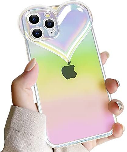 Ceckooty Kompatibel mit iPhone 12 Pro Hülle für Frauen Mädchen, niedliches Liebesherz, 3D-Design, Mode, Luxus, klar, ästhetisch, Glitzer, Regenbogen, stoßfest, Hülle für iPhone 12 Pro 6.1 Zoll