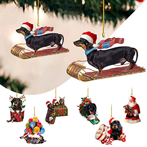 COTTNY 7 Stück Dackel Weihnachtsanhänger mit Doppelseitiger Drucken, Christbaumschmuck, Weihnachtsdeko zum Aufhängen, Weihnachten Hängende Ornamente, Weihnachtsdekoration (7pcs)