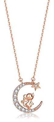LIRU Collier Femme Argent,S925 Collier en Argent Sterling pour Les Femmes Grâce Zircon Collier Or Rose Petite Souris Pendentif Collier Zodiaque Chinois Collier Cadeau Bijoux pour Les Filles