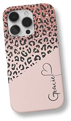 iCaseDesigner Personalised Animal Print Custom Name Phone Case Compatible with iPhone 14 Pro. 5. Leopard Print Pink Sparkle Fade