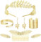 Milacolato 8Pcs Gold Griechische Göttin Kostüm Für Damen, Cleopatra Griechisches Göttin Set, Blatt Stirnband Spulenarmband Blatt Ohrringe Haarkamm Schmuckset Für Hochzeit Toga Party Halloween