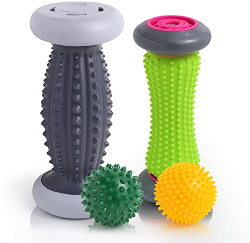 EliaValth Foot Roller for Plantar Fasciitis and Neuropathy, Foot Massager for Plantar Fasciitis Relief, Neuropathy, Reflexology Tool - 2 Foot Massage Roller & 2 Foot Massage Ball (Gray, Small)
