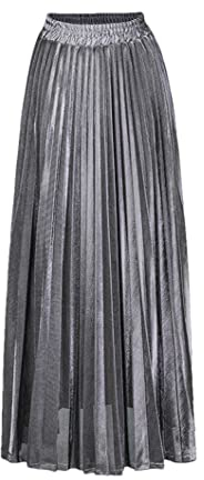 Disimlarl Eleganter Damen Party Langer Rock Hohe Taille Damen Gold Silber Plissee Rock, silber, 40