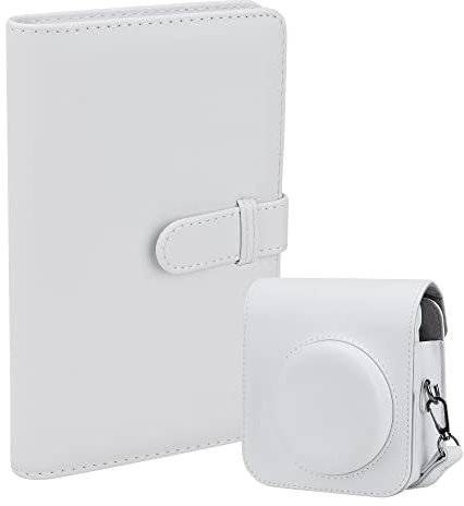 Protective Camera Case PU Leather Bag Cover for Fujifilm Instax Mini 12 Instant Camera with Removable Adjustable Strap, 108 Pockets Photo Album for Instax Mini 12 Camera.(White)