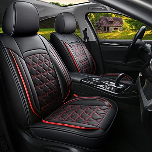JDWBT Luxus Autositzbezüge Kunstleder Universal, Auto Sitzbezüge Kompatibel Airbag, Auto Sitzbezüge Für Die Meisten Limousinen,SUV (Schwarz Rot, Full Set)