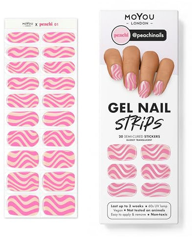 MOYOU LONDON Semi Cured Gel Nail Strips - 20 Pcs. Waterproof Gel Nail Wraps, Cures in Sunlight or UV/LED Lamp, Lasts Up to 2+ Weeks, Stretchable, Easy to Apply & Remove, Vegan & Cruelty-Free
