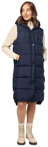 MARIKOO Damen Weste Steppweste lang gesteppte Übergangsweste Kapuze warm B967 [B967-Sayor-Navy-Gr.3XL]