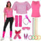Ulikey 80er 90er Jahre Outfit Damen, 80er Jahre Kleidung Damen Set, Netzshirt, Tank top, Halskette, Armband, Ohrring, Brille, Stirnband, 90er Jahre Neon Party Outfit Mottoparty Accessoires (rosa, L)