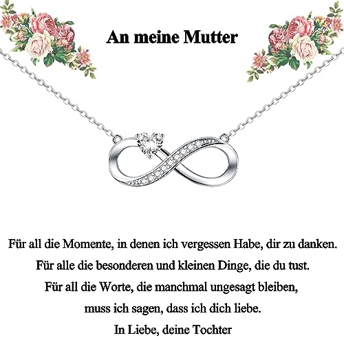 CERSLIMO Geschenke für Mutter Kette Silber 925 Unendlichkeitszeichen, Muttertagsgeschenke Halskette Infinity Herz Zirkonia Anhänger Mama Geburtstag Geschenk Weihnachten Geburtstagsgeschenk