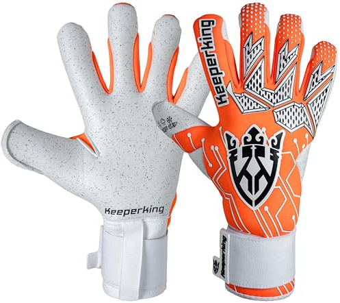 Keeperking Torwarthandschuhe für Erwachsene Fußballhandschuhe Herren Innennaht Profi Grip 4mm Fester Sitz Unisex Jonior (10,Q-Orange-BHyb)