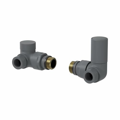DuraTherm® Manual Corner Towel Radiator Valve Set, 15mm Central Heating Valves for Radiators, Round Anthracite Grey