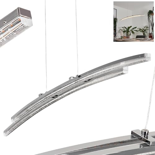 LED Pendelleuchte Manlleu, moderne Hängelampe aus Metall/Kunststoff in Chromfarben/Weiß, Leuchte im geschwungenen Design, Höhe max. 110 cm, Länge 96 cm, LED 10,8 Watt, 1300 Lumen, 3000 Kelvin
