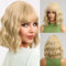 Mineup 35CM Kurze blonde Perücke für Frauen, Kurze Welle Blonde mit Pony, Kurz Bob mit Pony Lockig Natürlich, Perücke Blond Damen Gelockt Gewellt Synthetische Cosplay Perücken für Frauen