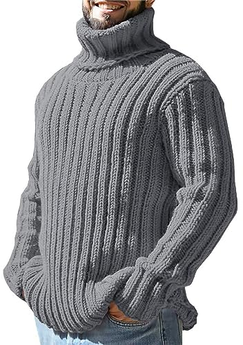 QIFLY Mens Plain Ribbed Cotton High Neck Turtle Polo Top Men's Turtleneck Roll Neck Polo Jumper Slim Fit Casual Ribbed Knitted Jumper