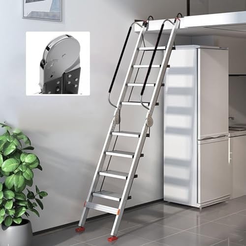 Scala di Uscita Scala Pieghevole per Uscita dal Seminterrato, Scala da Soppalco in Alluminio Argentato con Corrimano in Gomma, Scale Diritte Portatili per Soffitta per Finestra/Garage (Size : 10 St
