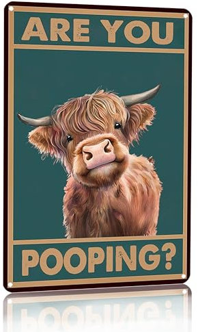 Vintage Highland Cow Blechschild: Lustiges Are You Pooping?, Badezimmer-Wanddekoration für Western- und Hochlandkuh-Liebhaber, 20,3 x 30,5 cm (3039)