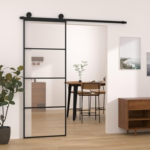 Festnight Puerta Corrediza con Herrajes Puertas Corrediza Vidrio Puerta Corredera Deslizante de Cristal Seguridad 76 x 205 cm HHGSK21