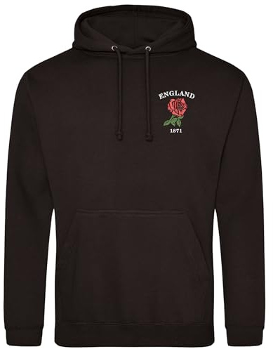 Embroidered England 1871 Hoodie Men Rugby English Supporters Rose Nations Hooded Top