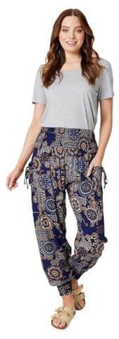 Izabel London Mosaic Print Pocket Detail Pants for Women UK with high Waist, Tapered Silhouette and Ankle Length. Royal Blue