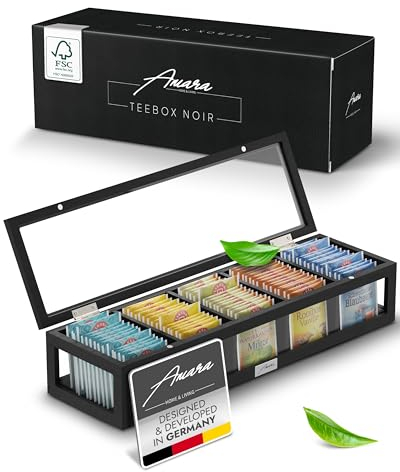 Amara Home & Living Teebeutel Organizer für Schublade, Schrank, Küche & Vorratskammer (für 75 Teebeutel) - Klare Teeboxen zur Aufbewahrung - Aufbewahrungsbox als Teekiste, Teebehälter & Teeregal