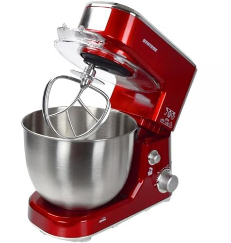 Syntrox 5,0 l Küchenmaschine Wezen | Knetmaschine | Rührmaschine | Spiralkneter, Multifunktional, 5 Liter moderner Küchenhelfer, 1000 Watt (Rot)