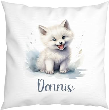 LIEBTASTISCH - EIS Fuchs Kissen - Personalisiert mit Wunschnamen - Kinderkissen - Dekokissen - Tiere - Junge - Mädchen - Geschenk - 40cm x 40 cm Kissen mit Füllung.