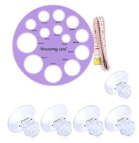 GIONAR Silicone Breast Pump Flange Insert 13/15/17/19/21mm, 7Pcs Breast Pump Shields Accessories with Double-Sided Nipple Ruler for Electric Breast Pump Parts Replacement